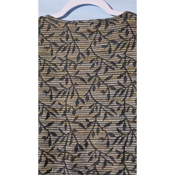 Jones New York Collection Women's PM Long Sleeve Striped Leaf Print Top Green - Picture 6 of 7